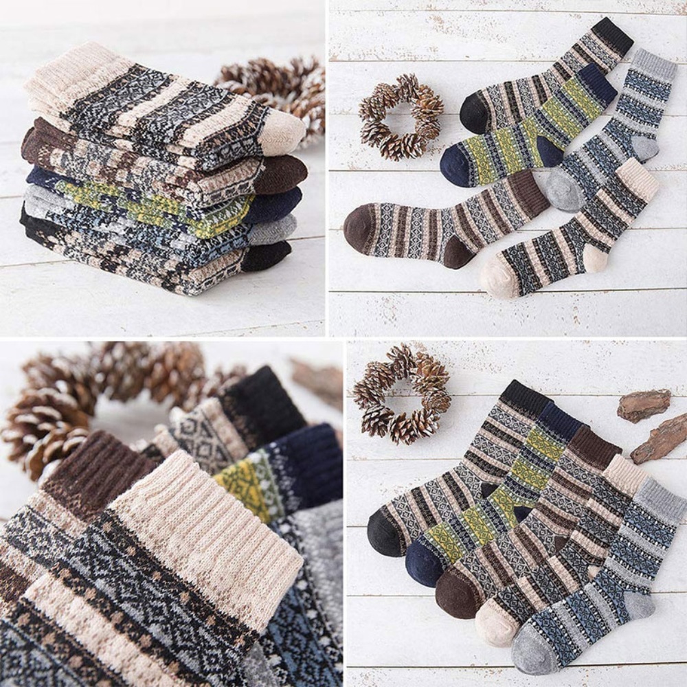5 Pairs Men's Vintage Crew Socks - Picture 5 of 7